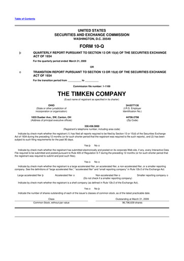 Thumbnail Timken Company
 10-Q Quarterly Report FY 