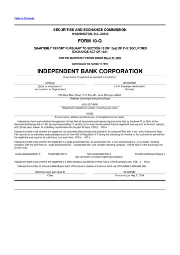 Thumbnail Independent Bank Corporation 10-Q Quarterly Report FY 