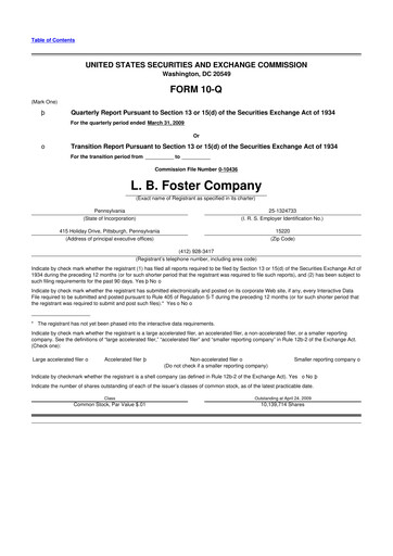 Vorschaubild L.B. Foster 10-Q Quartalsbericht  