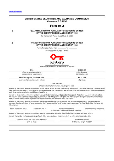 Thumbnail KeyCorp (KeyBank) 10-Q Quarterly Report FY 