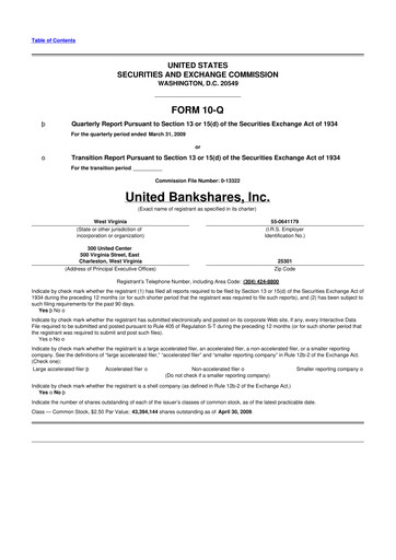 Thumbnail United Bankshares 10-Q Quarterly Report FY 