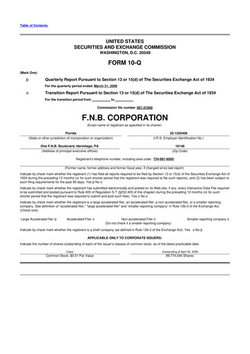 Thumbnail F.N.B. Corporation
 10-Q Quarterly Report FY 