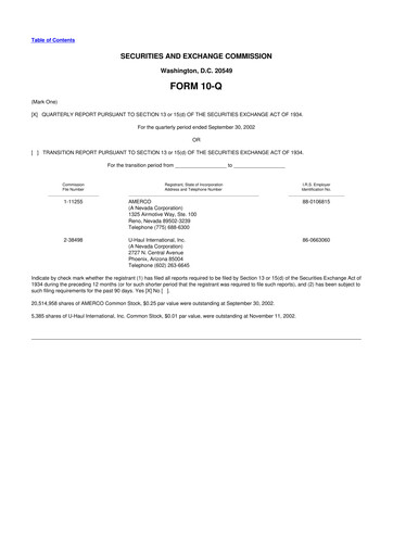 Thumbnail U-Haul 10-Q Quarterly Report FY 