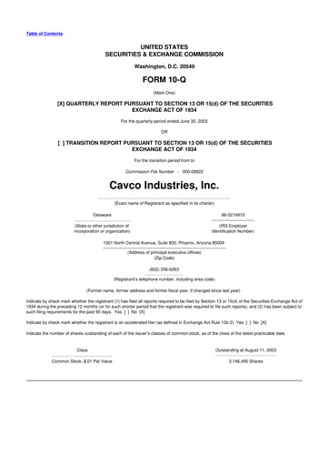 Miniature Cavco Industries 10-Q Rapport trimestriel  