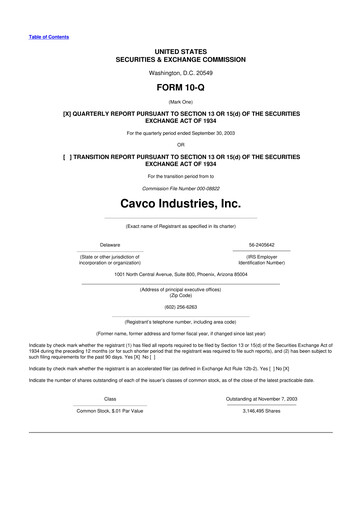 Miniature Cavco Industries 10-Q Rapport trimestriel  