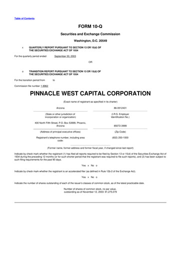 Thumbnail Pinnacle West Capital
 10-Q Quarterly Report FY 