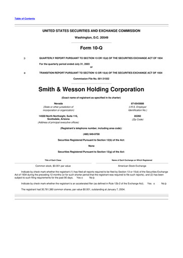 Thumbnail Smith & Wesson 10-Q Quarterly Report FY 