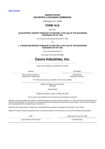 Miniature Cavco Industries 10-Q Rapport trimestriel  