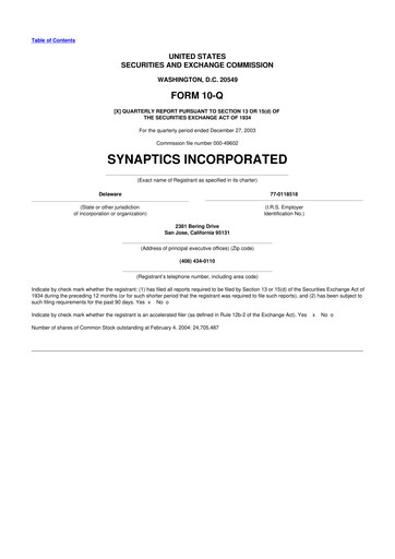 Thumbnail Synaptics 10-Q Quarterly Report FY 