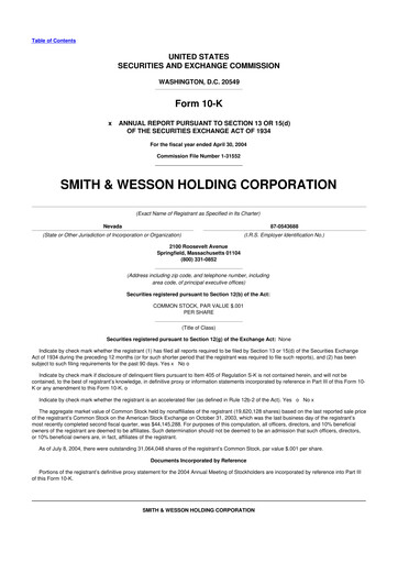 Thumbnail Smith & Wesson 10-K Annual Report 