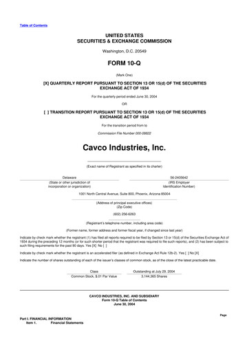 Miniature Cavco Industries 10-Q Rapport trimestriel  