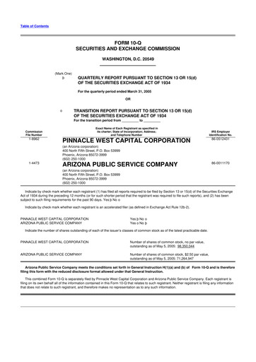 Thumbnail Pinnacle West Capital
 10-Q Quarterly Report FY 