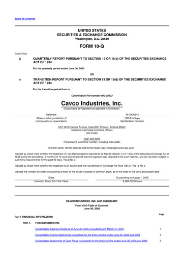 Miniature Cavco Industries 10-Q Rapport trimestriel  