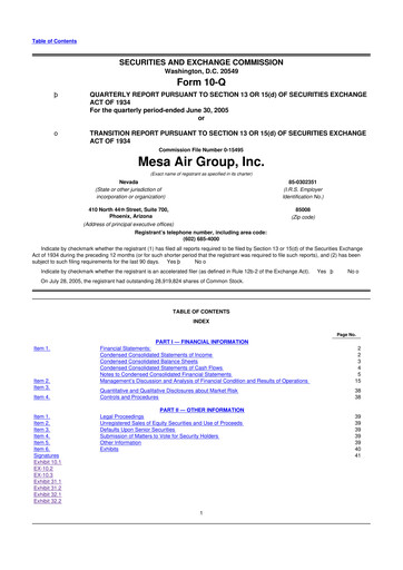 Thumbnail Republic Airways 10-Q Quarterly Report FY 