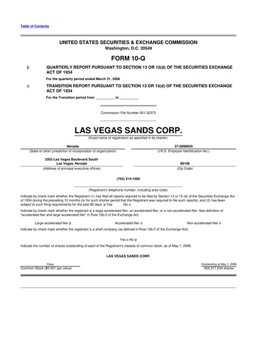 Thumbnail Las Vegas Sands 10-Q Quarterly Report FY 
