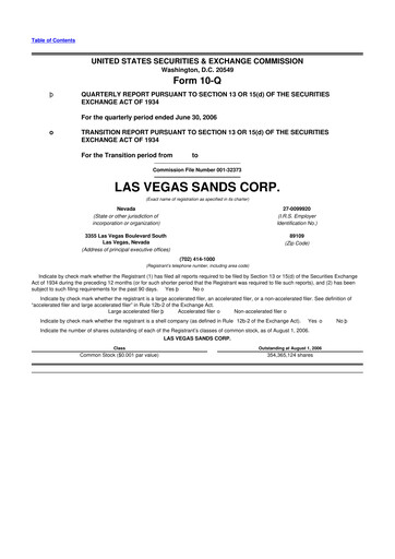 Thumbnail Las Vegas Sands 10-Q Quarterly Report FY 