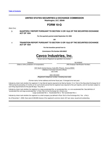 Miniature Cavco Industries 10-Q Rapport trimestriel  