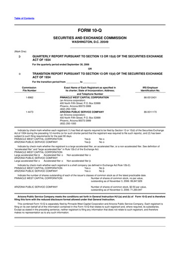 Thumbnail Pinnacle West Capital
 10-Q Quarterly Report FY 