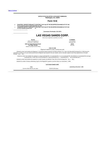 Thumbnail Las Vegas Sands 10-Q Quarterly Report FY 