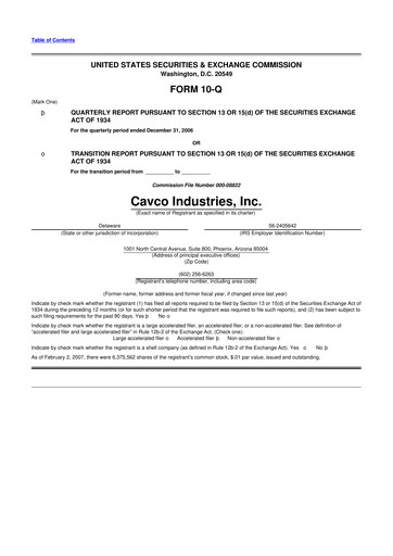 Miniature Cavco Industries 10-Q Rapport trimestriel  