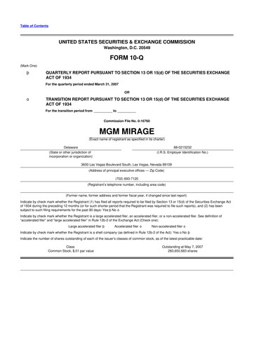 Thumbnail MGM Resorts

 10-Q Quarterly Report FY 