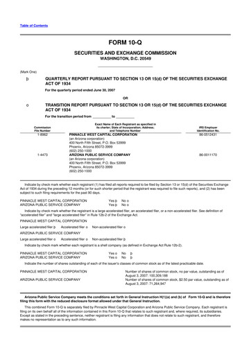 Thumbnail Pinnacle West Capital
 10-Q Quarterly Report FY 