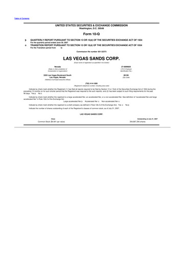 Thumbnail Las Vegas Sands 10-Q Quarterly Report FY 