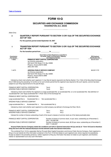 Thumbnail Pinnacle West Capital
 10-Q Quarterly Report FY 