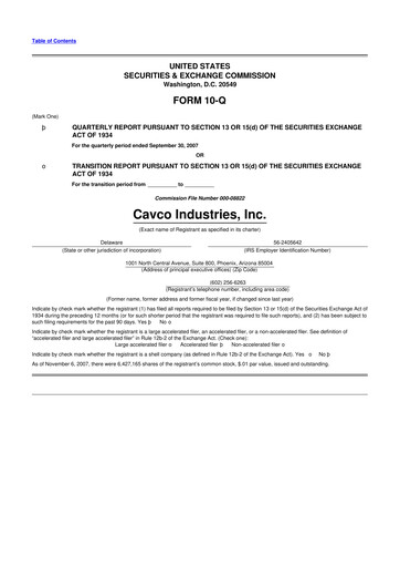 Miniature Cavco Industries 10-Q Rapport trimestriel  