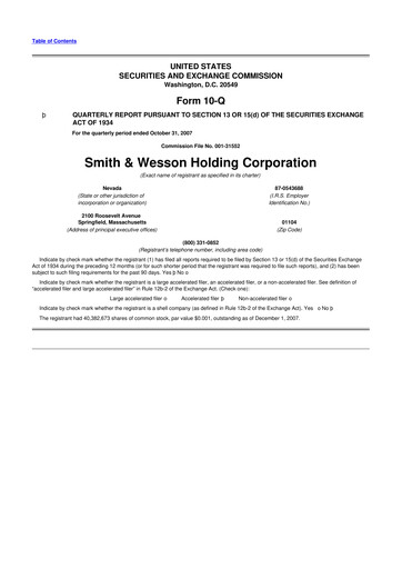 Thumbnail Smith & Wesson 10-Q Quarterly Report FY 