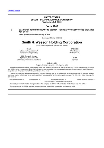 Thumbnail Smith & Wesson 10-Q Quarterly Report FY 