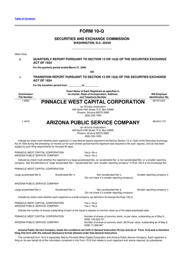 Thumbnail Pinnacle West Capital
 10-Q Quarterly Report FY 