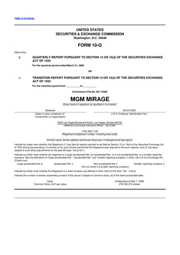 Thumbnail MGM Resorts

 10-Q Quarterly Report FY 