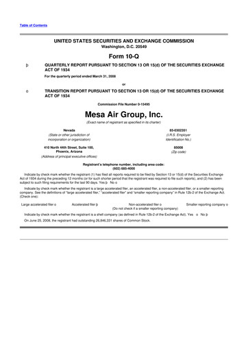 Thumbnail Republic Airways 10-Q Quarterly Report FY 