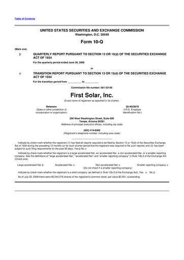 Thumbnail First Solar
 10-Q Quarterly Report FY 