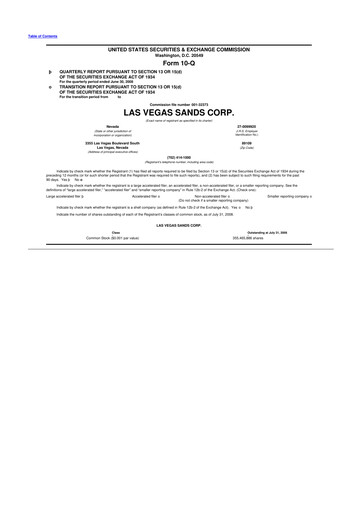 Thumbnail Las Vegas Sands 10-Q Quarterly Report FY 