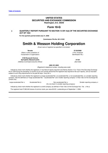 Thumbnail Smith & Wesson 10-Q Quarterly Report FY 