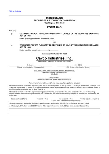 Miniature Cavco Industries 10-Q Rapport trimestriel  