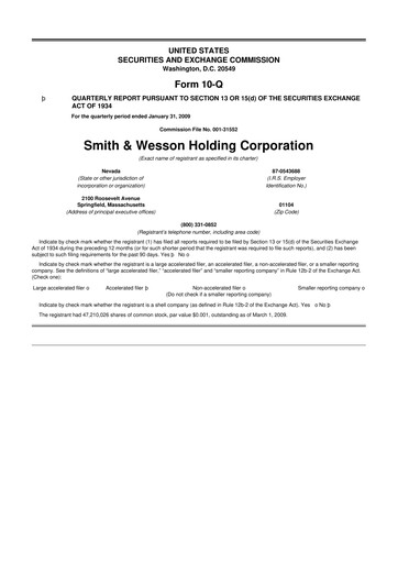 Thumbnail Smith & Wesson 10-Q Quarterly Report FY 