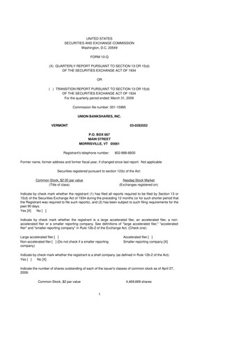 Miniature Union Bankshares 10-Q Rapport trimestriel  