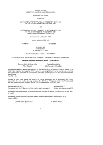 Miniature Union Bankshares 10-Q Rapport trimestriel  