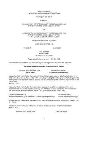 Miniature Union Bankshares 10-Q Rapport trimestriel  