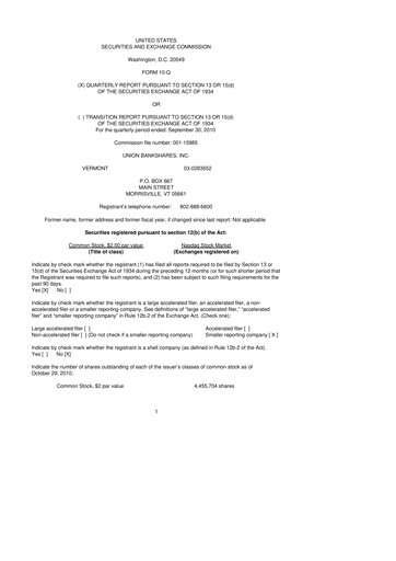 Miniature Union Bankshares 10-Q Rapport trimestriel  