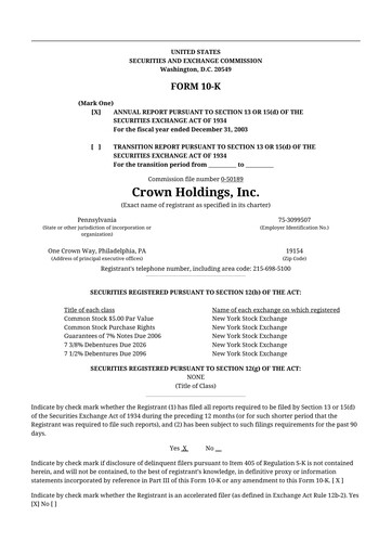 Thumbnail Crown Holdings
 10-K Annual Report 
