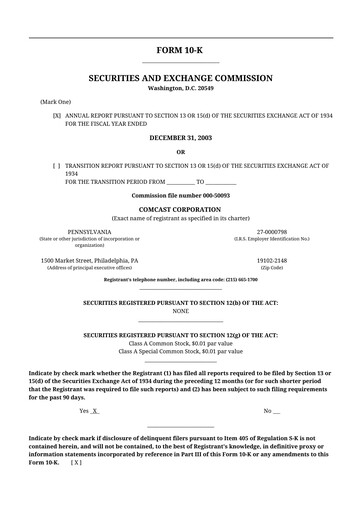 Thumbnail Comcast 10-K Annual Report 