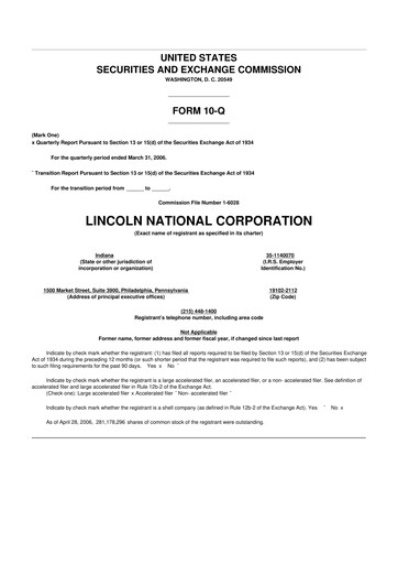Thumbnail Lincoln National Corporation 10-Q Quarterly Report FY 