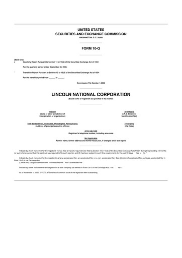 Thumbnail Lincoln National Corporation 10-Q Quarterly Report FY 