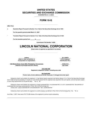 Thumbnail Lincoln National Corporation 10-Q Quarterly Report FY 
