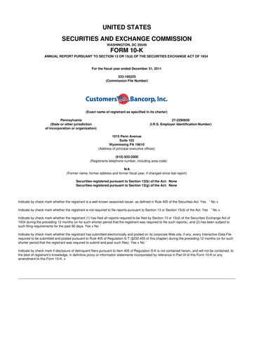 Thumbnail Customers Bancorp
 10-K Annual Report 2011