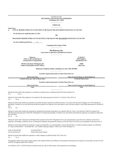 Thumbnail The Bancorp, Inc. 10-K Annual Report 2012